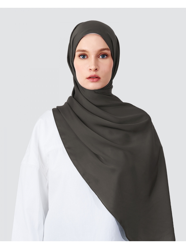 SWARA SATIN SHAWL - SMOKEY GREY CYAN-BLUE