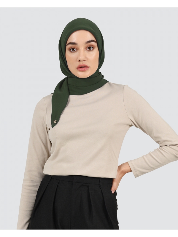 YASMINE WOOL CHIFFON SQUARE - DARK PINE GREEN