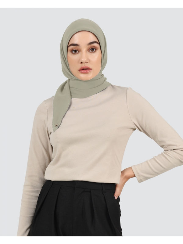 YASMINE WOOL CHIFFON SQUARE - DUSTY MOSS GREEN