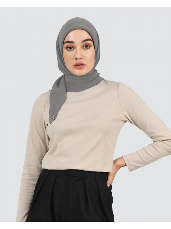 YASMINE WOOL CHIFFON SQUARE - LIGHT GREY-GREEN