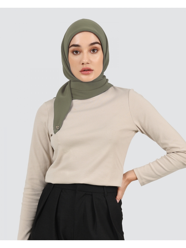 YASMINE WOOL CHIFFON SQUARE - DEEP DUSTY MOSS-GREEN
