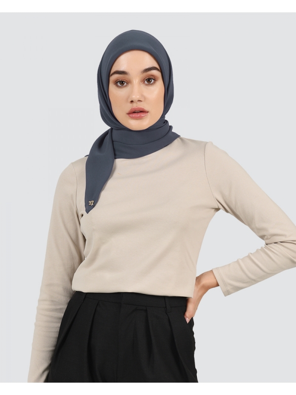 YASMINE WOOL CHIFFON SQUARE - MEDIUM DEEP GREY-BLUE