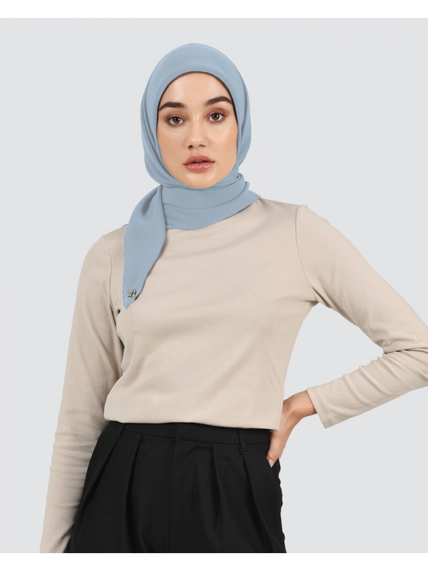 YASMINE WOOL CHIFFON SQUARE - SMOKEY PIGEON BLUE