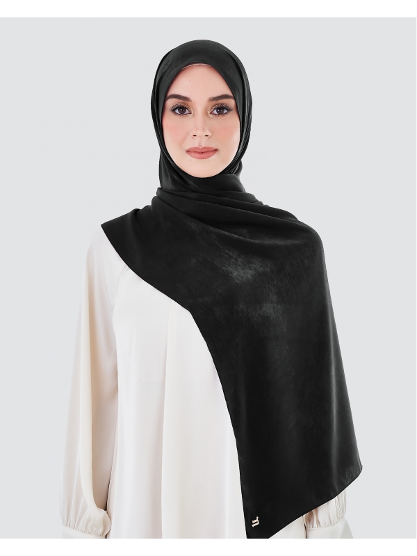 ASHA SATIN SHAWL - BLACK