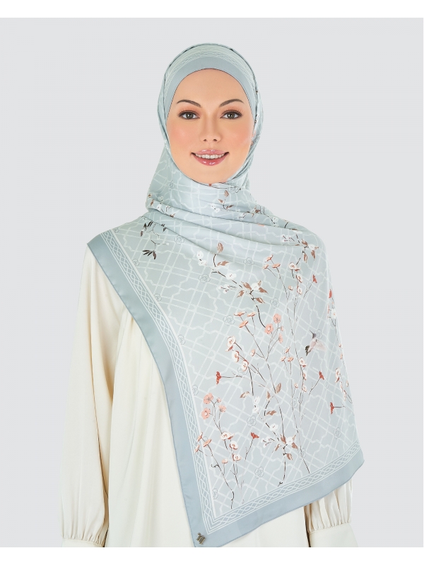 BAMBOO TRELLIS SATIN SHAWL - DUSTY BLUE