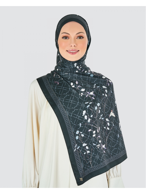 BAMBOO TRELLIS SATIN SHAWL - NAVY BLUE