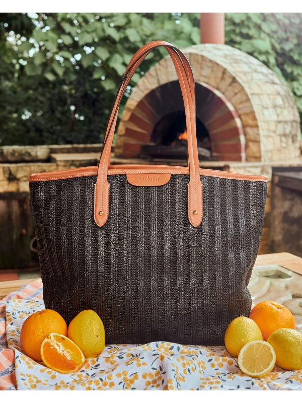 CAPRI STRAW TOTEBAG - BLACK
