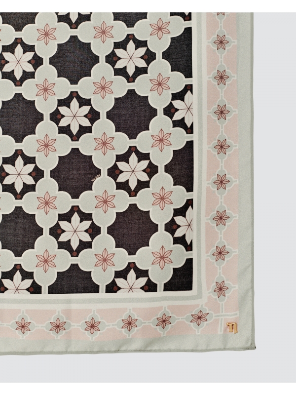 ECHO GEOMETRIC COTTON VOILE SQUARE - SAGE GREEN