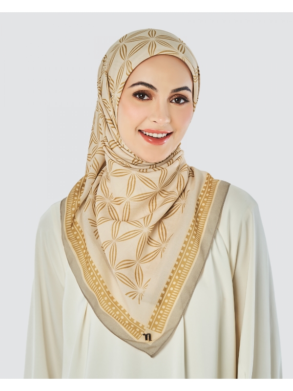 ECHO GEOMETRIC COTTON VOILE SQUARE - CARAMEL