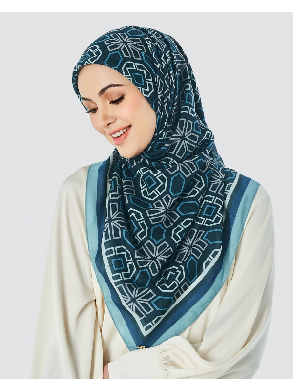 ECHO GEOMETRIC COTTON VOILE SQUARE - NAVY