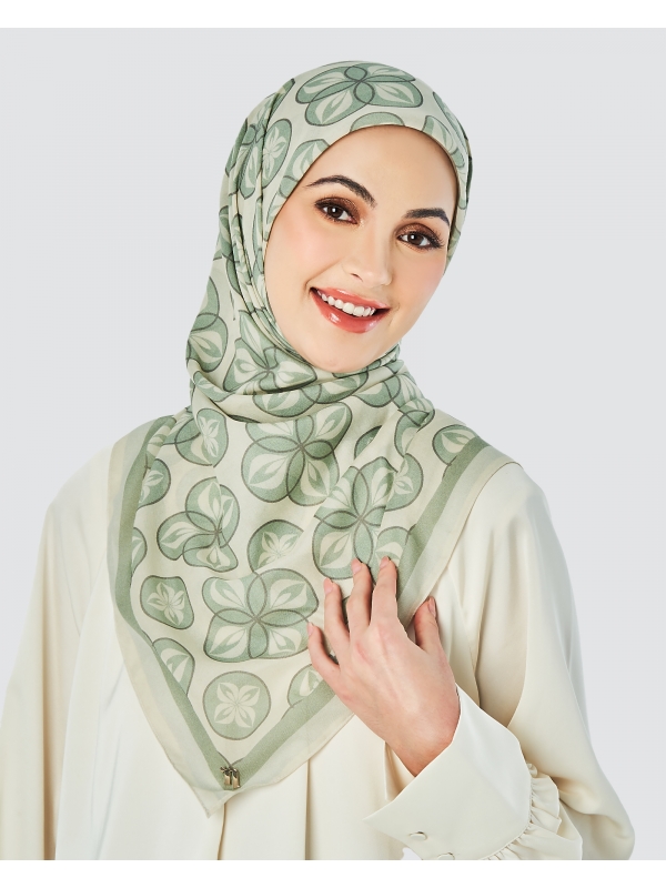 ECHO GEOMETRIC COTTON VOILE SQUARE - SAGE