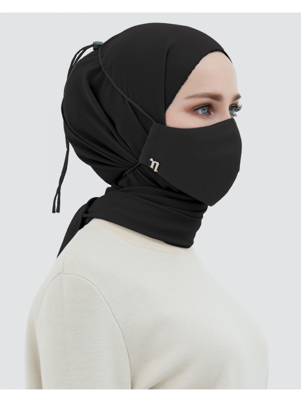 3-PLY COTTON FACE MASK - ADJUSTABLE HEADLOOP - BLACK