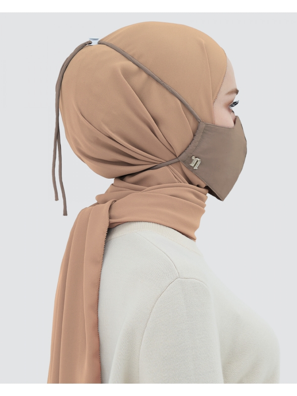 3-PLY COTTON FACE MASK - ADJUSTABLE HEADLOOP - BROWN