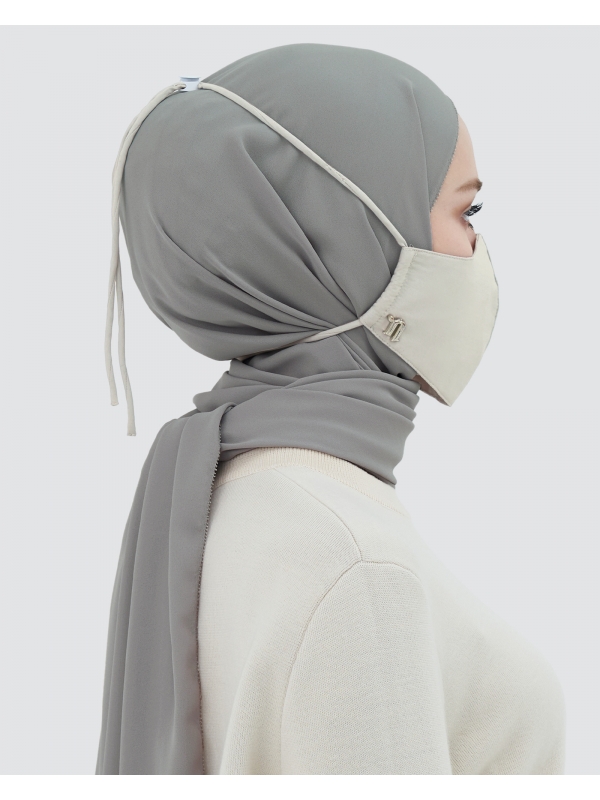 3-PLY COTTON FACE MASK - ADJUSTABLE HEADLOOP - LIGHT GREY