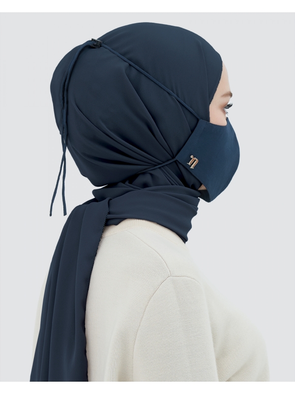 3-PLY COTTON FACE MASK - ADJUSTABLE HEADLOOP - NAVY BLUE