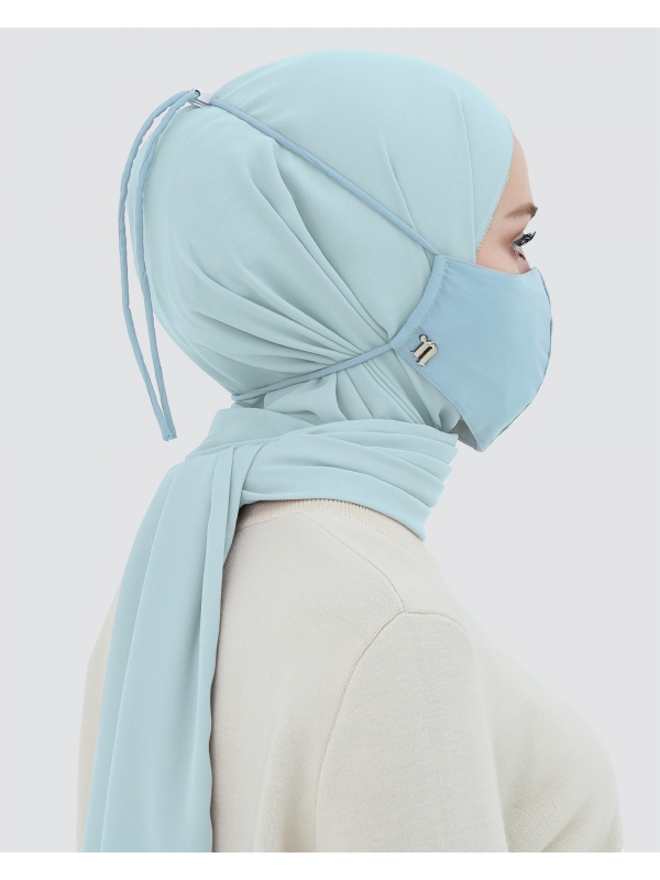 3-PLY COTTON FACE MASK - ADJUSTABLE HEADLOOP - SKY BLUE