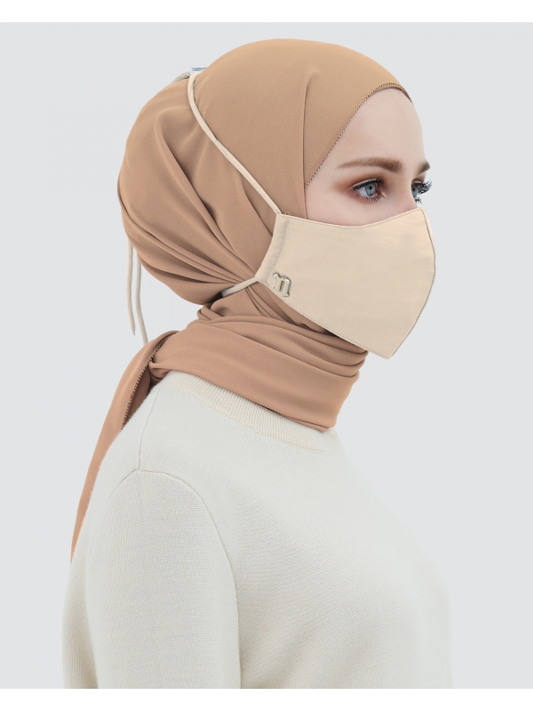 3-PLY COTTON FACE MASK - ADJUSTABLE HEADLOOP - VANILLA