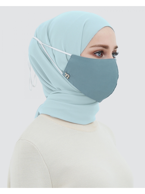 3-PLY COTTON FACE MASK - ADJUSTABLE STRAP - BLUE