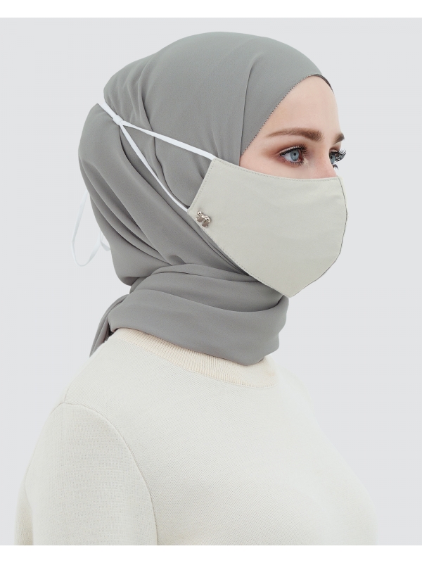 3-PLY COTTON FACE MASK - ADJUSTABLE STRAP - LIGHT GREY
