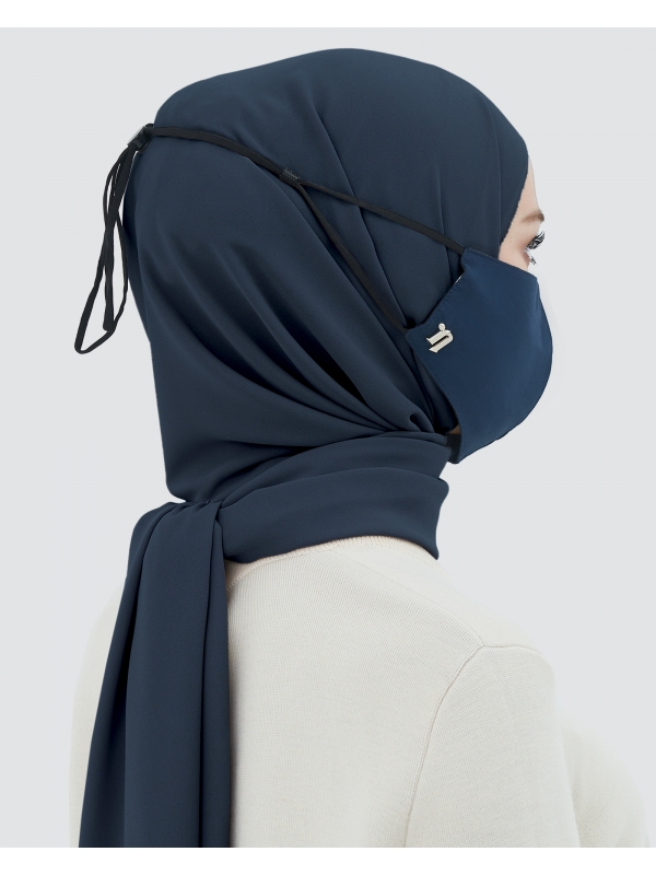 3-PLY COTTON FACE MASK - ADJUSTABLE STRAP - NAVY BLUE