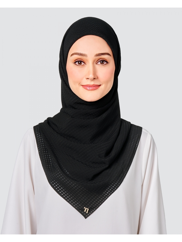 GINGHAM TEXTURED CHIFFON SQUARE - BLACK