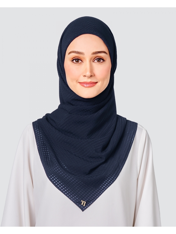 GINGHAM TEXTURED CHIFFON SQUARE - NAVY