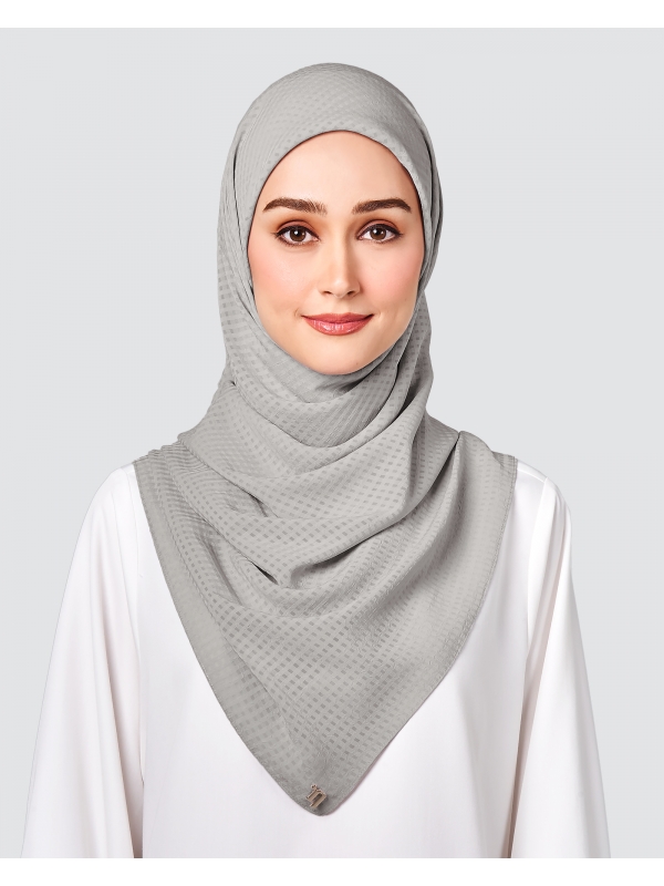 GINGHAM TEXTURED CHIFFON SQUARE - SILVER GREY