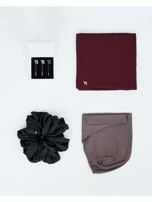 FIRST HIJAB KIT - MISORA CHIFFON SEMI-INSTANT - DARK BLOOD RED