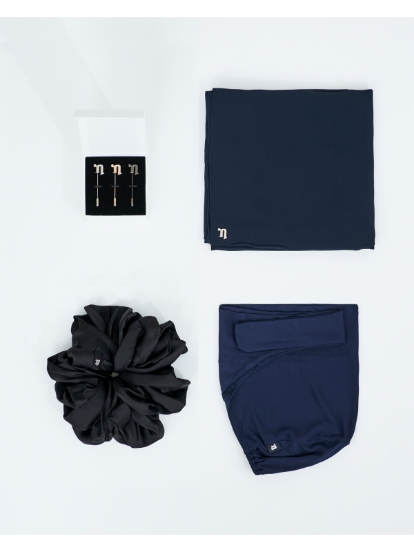FIRST HIJAB KIT - MISORA CHIFFON SEMI-INSTANT - DARK MIDNIGHT BLUE