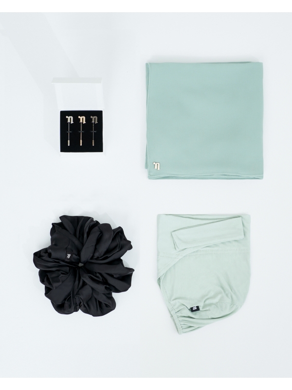 FIRST HIJAB KIT - MISORA CHIFFON SEMI-INSTANT - DUSTY MINT CYAN