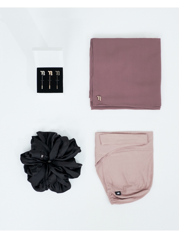 FIRST HIJAB KIT - MISORA CHIFFON SEMI-INSTANT - SMOKEY BROWN ROSE