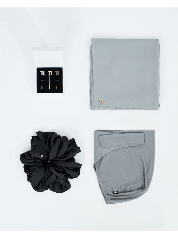 FIRST HIJAB KIT - MISORA CHIFFON SEMI-INSTANT - SMOKEY GREY-GREEN