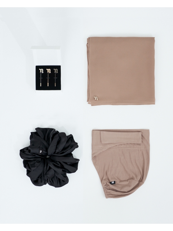 FIRST HIJAB KIT - MISORA CHIFFON SEMI-INSTANT - SOFT BROWN
