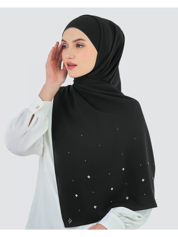 LADY MAYA MATTE SATIN SHAWL - BLACK