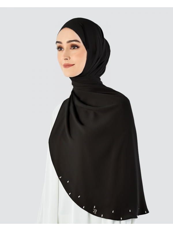 LADY WARDA CRYSTAL CHIFFON SHAWL - BLACK