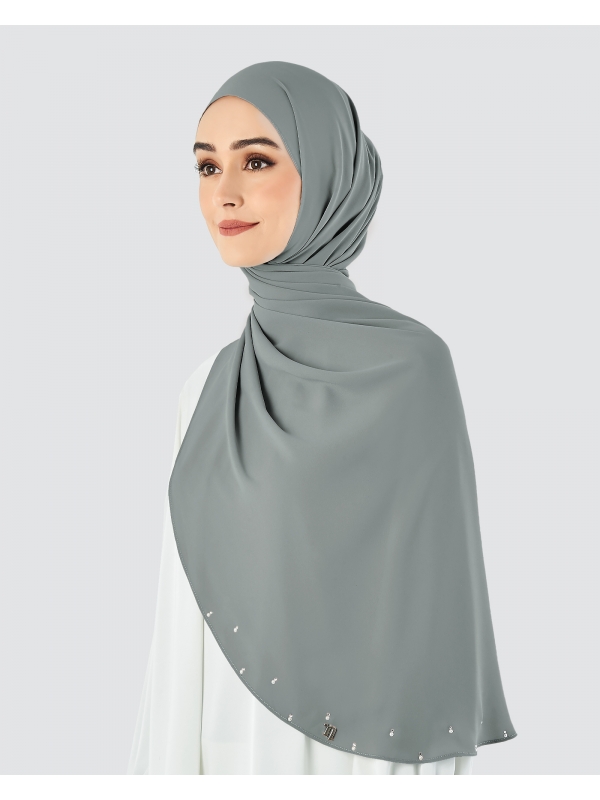 LADY WARDA CRYSTAL CHIFFON SHAWL - SILVER GREY