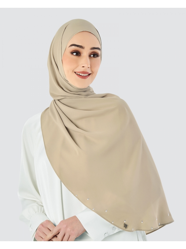 LADY WARDA CRYSTAL CHIFFON SHAWL - TAN