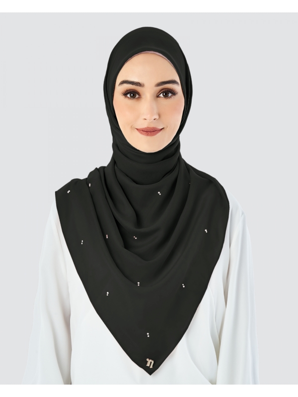 LADY WARDA CRYSTAL COTTON VOILE SQUARE - BLACK