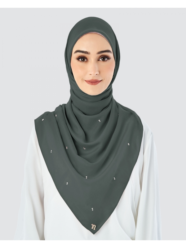 LADY WARDA CRYSTAL COTTON VOILE SQUARE - DARK GREY