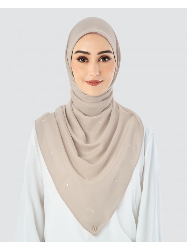 LADY WARDA CRYSTAL COTTON VOILE SQUARE - KHAKI