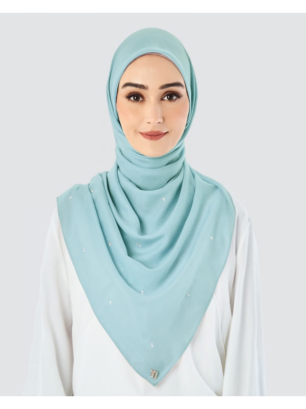 LADY WARDA CRYSTAL COTTON VOILE SQUARE - MISTY BLUE