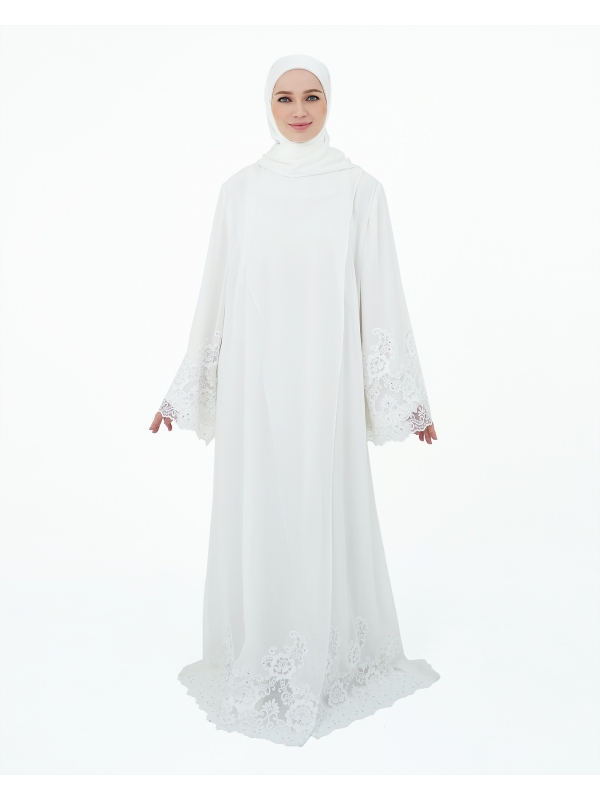 SURI OVERLAP LACE ABAYA - WHITE