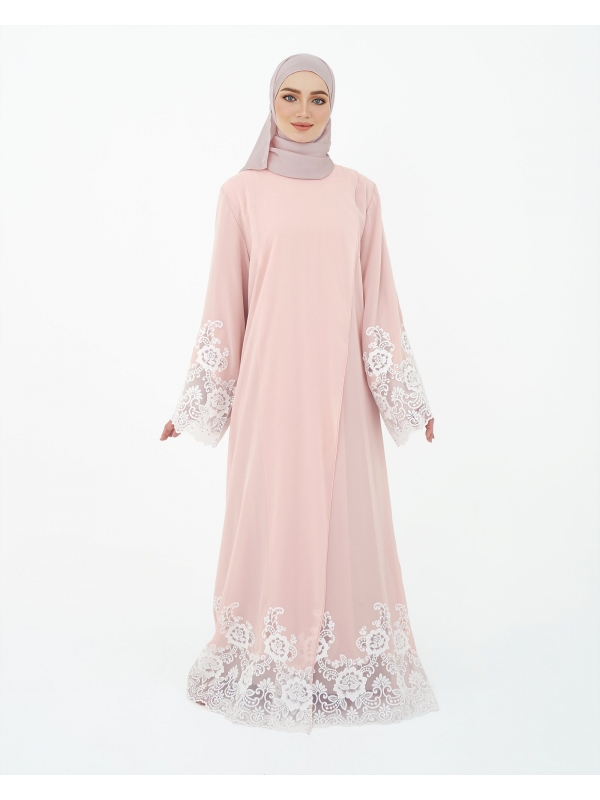 SURI OVERLAP LACE ABAYA - ROSEWATER