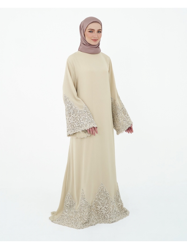 LARA CREPE LACE ABAYA - DUSTY CLAY