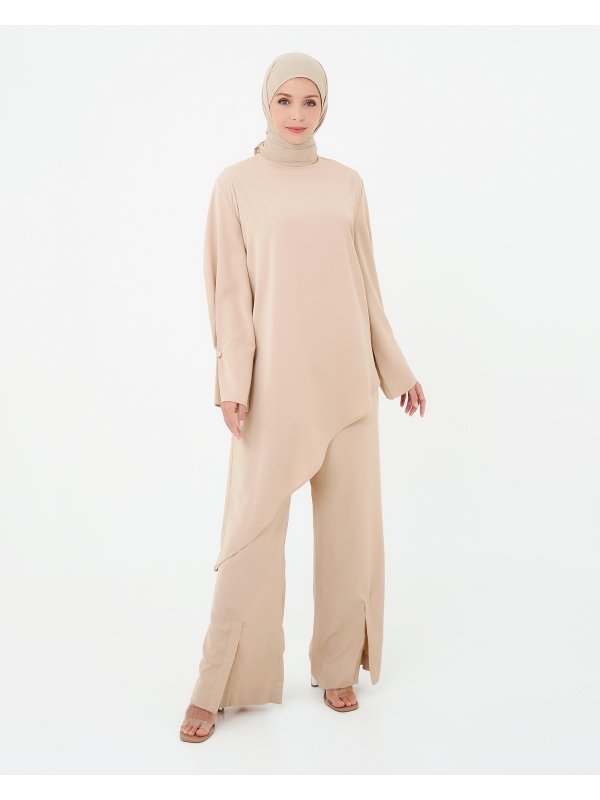ASYMMETRICAL TOP CO-ORD SET - SAND