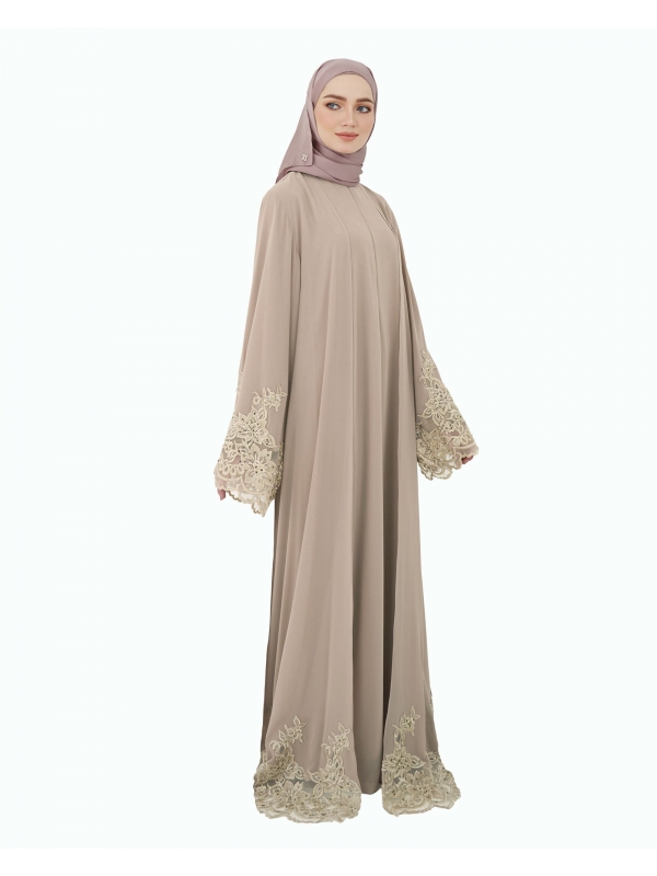 NOUR CRYSTAL LACE ABAYA - BROWN SUGAR