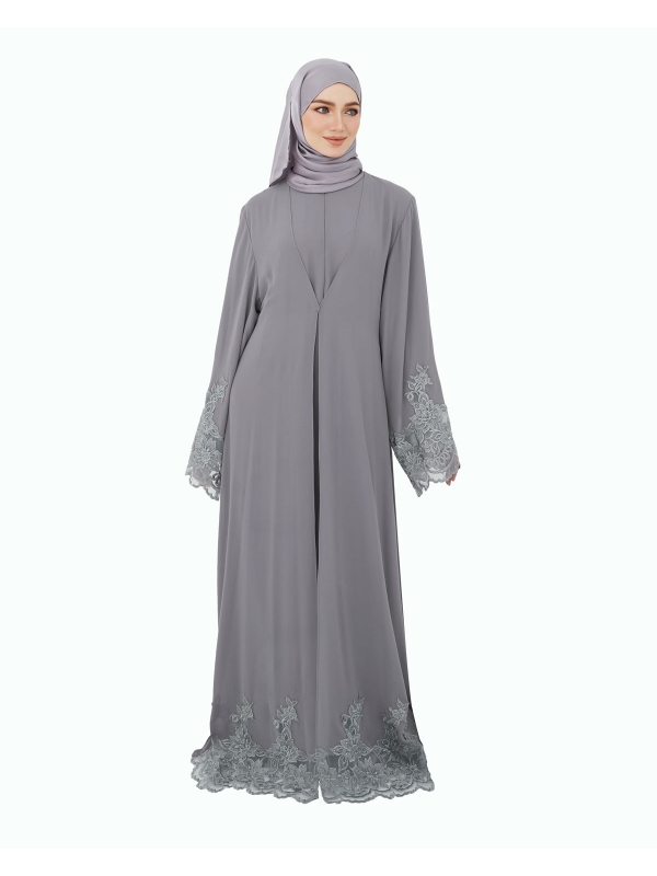 NOUR CRYSTAL LACE ABAYA - DARK GREY