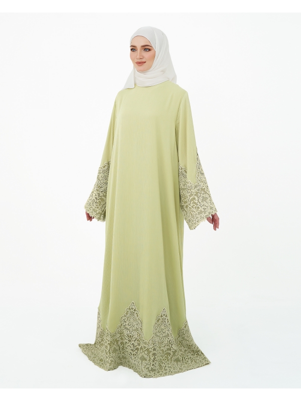 LARA CREPE LACE ABAYA - LIGHT GREEN