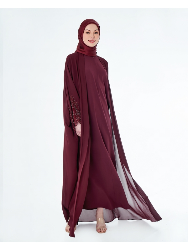 JAMEELA TWO PIECE LACE ABAYA - RASPBERRY
