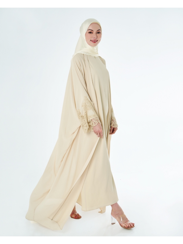 JAMEELA TWO PIECE LACE ABAYA - MACADAMIA